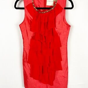 FUMBLIN’ FOE Ruffled Fitted Coral Red Dress